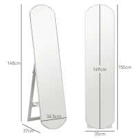 HOMCOM Arched full-length mirror 35 x 150 cm with shelf, wall-mount or freestanding for bathroom, bedroom, white(m-3)
