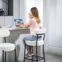 HOMCOM Set of 2 bouclé fabric bar stools, bar chairs with curved backrest, footrest, 49x52x95cm, cream(m-5)