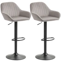 HOMCOM Set of 2 Velvet Bar Stools with Backrest, Footrest, Height-Adjustable and Swivel Gray(m-7)