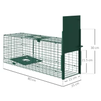 Outsunny Pest Animal Capture Cage, 1 Entrance, dim. 80L x 25l x 30H cm, dark green(m-3)