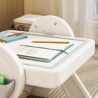 AIYAPLAY Tavolo Multiuso per Bambini con Ripiano Contenitore e Cassetti, in HDPE e PP, Grigio e Bianco(m-9)