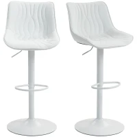HOMCOM Set of 2 bar stools, bar chairs steel frame adjustable height 92-110 cm, backrest footrest white(m-6)