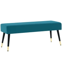 HOMCOM End-of-Bed velvet upholstered bench with metal legs, for bedroom dining room living room hallway, green(m-6)