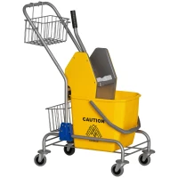 HOMCOM Mopping cart professional cleaning cart jaw-press bucket 26 L + storage baskets yellow(m-6)