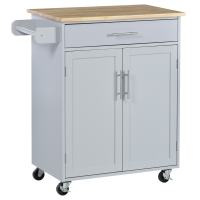 HOMCOM Kitchen serving cart on wheels, service trolley, kitchen island with drawer, cabinet and towel holder - gray