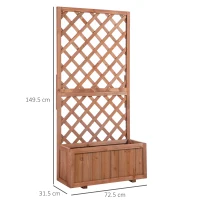 Outsunny Raised Garden Bed, Wooden Planter Box with Trellis for Climbing Plants Flowers, 72.5 x 31.5 x 150cm, Natural(m-3)
