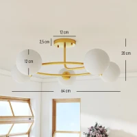 HOMCOM Lámpara de techo candelabro moderna, luminaria de techo de 5 luces con portalámparas G9, montaje semienrasado, dorado y blanco(m-3)