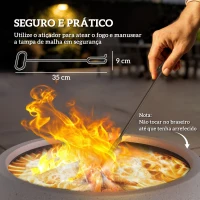 Outsunny Brasero Exterior Redondo Brasero para Jardim com Atizador Protetor de Faíscas e Grade Ø45x34 cm Cinzento(m-5)