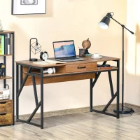 HOMCOM Modern Writing Desk Office Workstation with Storage Shelf Drawer Brown Black(m-2)