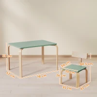 AIYAPLAY Children's table with chairs, kids table and 2 wooden chairs set for drawing, playing, studying, 78x53x53cm, green(m-3)