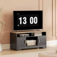 HOMCOM TV-Bank Holz mit 2 Nischen, 2 Schränken mit Tür, 1 offenem Schrank, 105 x 40 x 52 cm, Holzoptik schwarz(m-2)