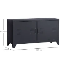 HOMCOM Industrial TV Cabinet Stand Media Center Steel Shelf Doors Storage System Black(m-3)