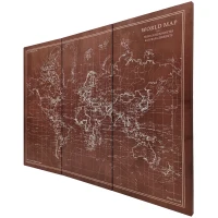 HOMCOM Quadri su Tela Trittici Mappa del Mondo Vintage con Cornice in Legno 120x60 cm Marrone(m-6)