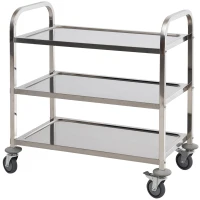 HOMCOM 3-tier Rolling Kitchen Cart Trolley Island Stainless Steel Utility Storage 90H cm(m-1)