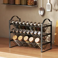 HOMCOM Portaspezie da Cucina a 3 Livelli, Organizer Salvaspazio con Ripiani Inclinati in Metallo, Nero(m-8)