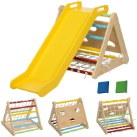 AIYAPLAY 5-in-1 Climbing Triangle with Slide Kids Motor Skills Course - Climbing Net, Sandbags Included(m-1)