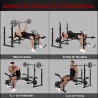SPORTNOW Banco de Pesas con Soportes para Barra y Respaldo Ajustable para Entrenamiento Completos de Cuerpo Negro(m-4)