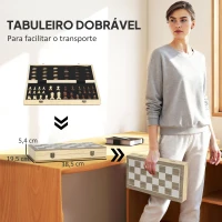 SPORTNOW Jogo de Xadrez e Damas em Madeira com Tabuleiro Dobrável Peças de Pinho e Compartimentos de Armazenamento 38,5x38,5x2,8 cm Madeira e Branco(m-5)