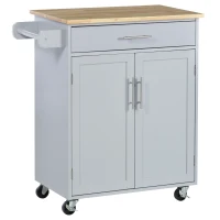 HOMCOM Kitchen serving cart on wheels, service trolley, kitchen island with drawer, cabinet and towel holder - gray(m-6)