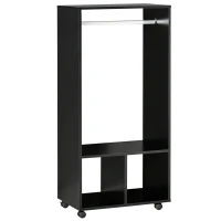HOMCOM Kleiderschrank Garderobe,60 cm x 40 cm x 128 cm, 1 Kleiderstange, 2 Regale, Schwarz(m-1)