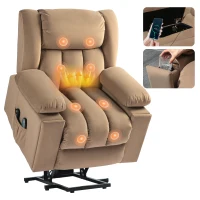 HOMCOM Velvet-Feel Electric Riser, Recliner and Massage Armchair - Light Brown(m-10)