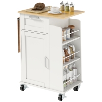 HOMCOM Chariot de Cuisine avec Tiroir, Armoire, Porte-Serviette et 3 Porte-épices, en Bois, 62x40x87 cm, Blanc