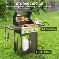 Outsunny 7.5kW Three-Burner Gas BBQ Grill, with See-Through Lid - Black(m-6)