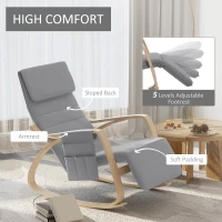 HOMCOM Rocking Chair W/Adjustable Footrest & Side Pocket-Grey(m-5)
