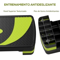 HOMCOM Step de Aeróbic para Fitness Antideslizante con Altura Regulable 3 Niveles 10/15/20 cm Carga 150 kg 80x31x20 cm Verde(m-6)