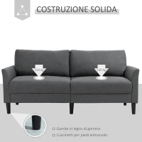 HOMCOM Divano 3 Posti in Tessuto con Seduta Profonda e Imbottitura Spessa, 191x79x87 cm, Grigio Scuro(m-6)
