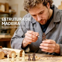 SPORTNOW Jogo de Xadrez e Damas em Madeira com Tabuleiro Dobrável Peças de Pinho e Compartimentos de Armazenamento 38,5x38,5x2,8 cm Madeira e Branco(m-7)