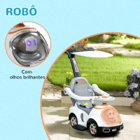AIYAPLAY Carro Andador para Crianças 12-36 Meses com Espaço de Armazenamento Design de Robot com Olhos Luminosos Música Buzina 89x44,5x84 cm Branco(m-5)