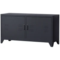 HOMCOM Industrial TV Cabinet Stand Media Center Steel Shelf Doors Storage System Black(m-11)