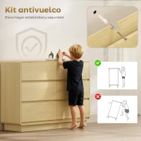 HOMCOM Aparador con 6 Cajones Bordes Redondeados para Salón Cocina Entrada Oficina 120x38x86 cm Natural(m-6)