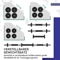 SPORTNOW 2-in-1 halterset, lange & korte halter, 25 kg, antislip, vloerbesparend, zwart/groen(m-5)