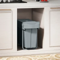 HOMCOM Ausziehbarer Mülleimer, Küchenmüllbehälter mit 2 herausnehmbaren Eimern, Griff, 30 Liter (20 L+10 L), Metall, Grau(m-8)