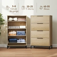 HOMCOM Cómoda de 4 Gavetas Cómoda para Dormitório Alta com Puxadores Metálicos Cómoda Estreita para 62x35x105 cm Castanho Rústico(m-4)