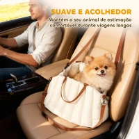 PawHut Assento de Carro para Cães Pequenos de até 5 kg com Cinto de Segurança e Capa Removível e Lavável 50x30x31 cm Creme(m-5)