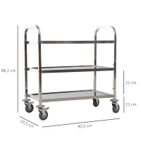 HOMCOM 3-tier Rolling Kitchen Cart Trolley Island Stainless Steel Utility Storage 90H cm(m-3)