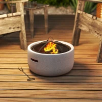 Outsunny Brasero Exterior Redondo de Metal para Madera con Atizador Pantalla Antichispas Rejilla y Manija Ø45x34 cm Gris(m-9)