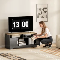 HOMCOM TV-Bank Holz mit 2 Nischen, 2 Schränken mit Tür, 1 offenem Schrank, 105 x 40 x 52 cm, Holzoptik schwarz(m-4)