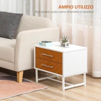 HOMCOM Set da 2 Comodini Moderni con 2 Cassetti in Metallo e Legno, 40x39x48cm, Marrone e Bianco(m-5)