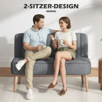 HOMCOM Sofa 2-osobowa, sofa tapicerowana o wyglądzie lnu, drewniana rama, do salonu i sypialni, 117 cm, szara(m-6)