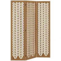 HOMCOM Separador de Ambientes Plegable de 3 Paneles 120x1,7x170 cm Biombo de Madera con Patrones Geométricos Natural(m-1)
