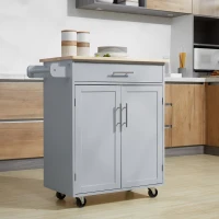 HOMCOM Kitchen serving cart on wheels, service trolley, kitchen island with drawer, cabinet and towel holder - gray(m-2)