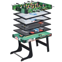 HOMCOM Tavolo da Gioco 6 in 1 con Calcio Balilla, Biliardo, Air Hockey, Ping Pong, Anelli e Hockey su Prato, 118x104x71 cm(m-11)