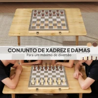 SPORTNOW Jogo de Xadrez e Damas em Madeira com Tabuleiro Dobrável Peças de Pinho e Compartimentos de Armazenamento 38,5x38,5x2,8 cm Madeira e Branco(m-4)