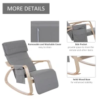 HOMCOM Rocking Chair W/Adjustable Footrest & Side Pocket-Grey(m-6)