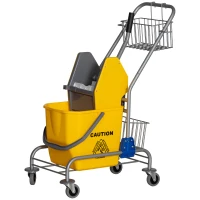HOMCOM Mopping cart professional cleaning cart jaw-press bucket 26 L + storage baskets yellow(m-7)