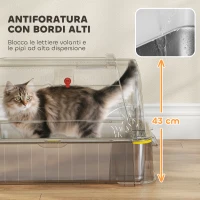 PawHut Lettiera per Gatti Chiusa da 80L con Vassoio Estraibile, in ABS e Acciaio Inox, 63x43x43 cm, Grigio Scuro(m-9)